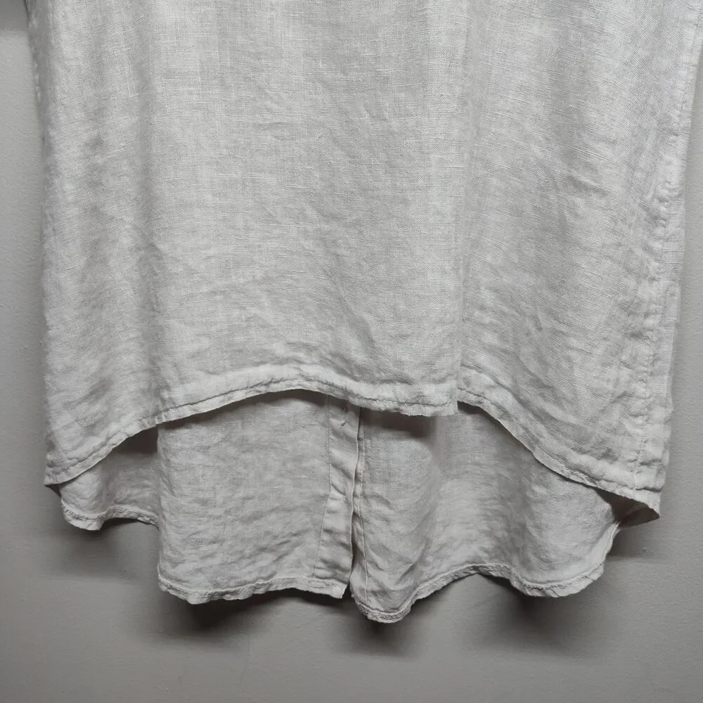 Terzo Millennio Linen Top Women Size M Cream Short Sleeve Bohemian Casual Italy - Picture 4 of 7